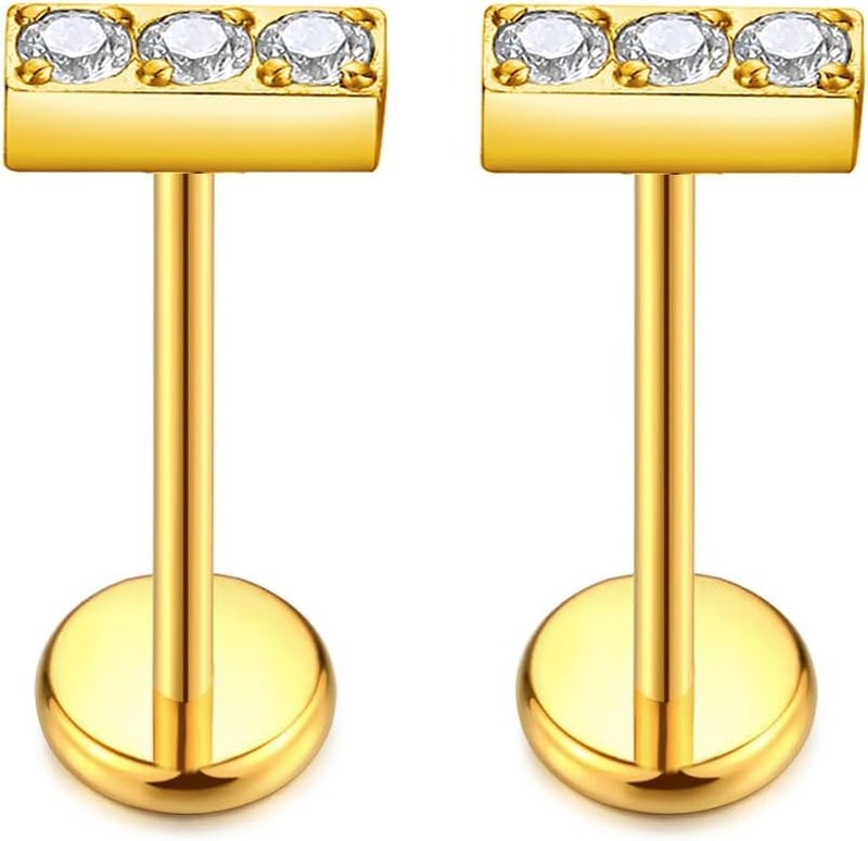 KaseStyle G23 Titanium Threadless Push-in Labret Lip Monroe Tragus Earrings Clear CZ Push Back Stud Helix Piercing Jewerly for Men Women - Image 1